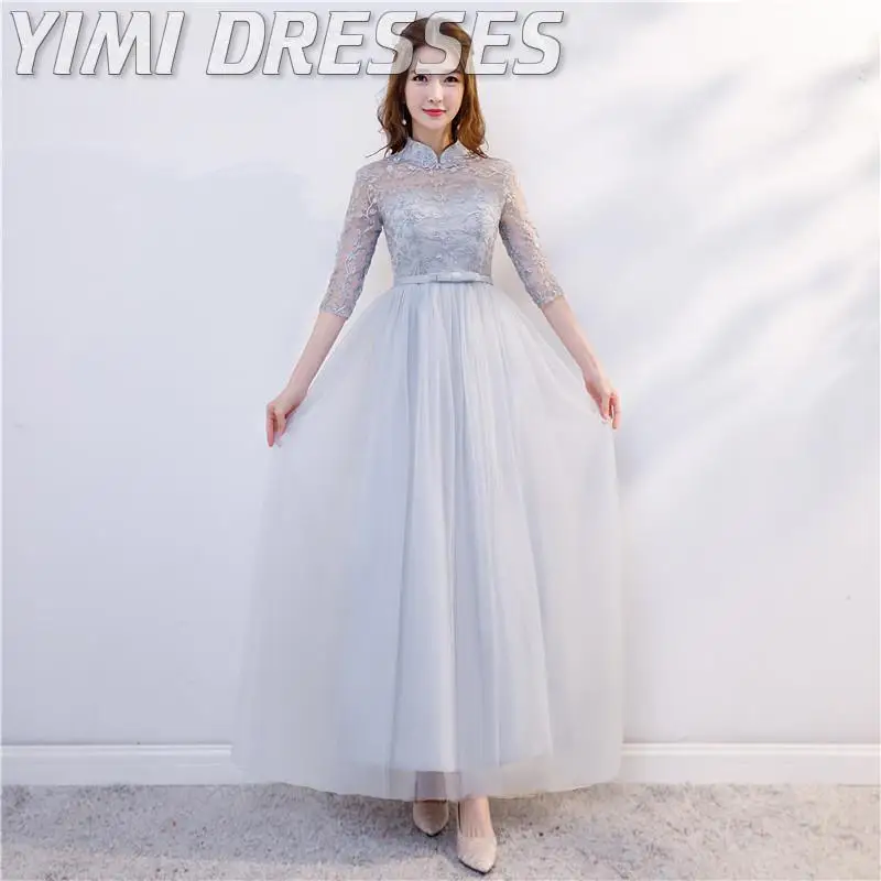 Silver Gray Elegant Dress Women For Wedding Party Plus Size Dress For Bridesmaid Custom Made Chiffon Lace Up Bridesmaid Dresses