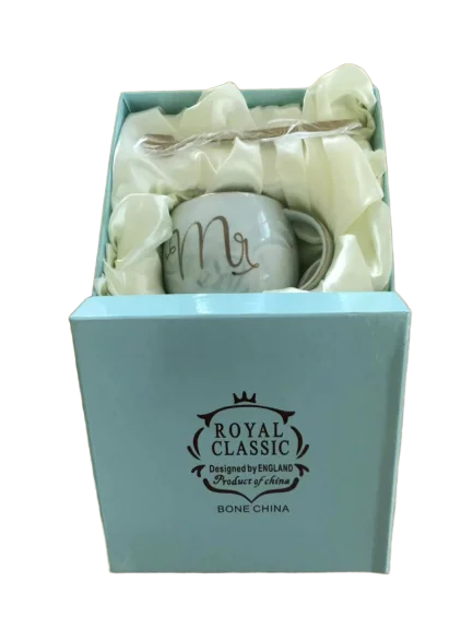 Креативная фарфоровая Европейская мраморная кофейная кружка, молочный чай, QQ чашка с золотой ложкой, золотая линия, ручка, Подарочная коробка для пары, свадьбы - Цвет: Blue goldline handle