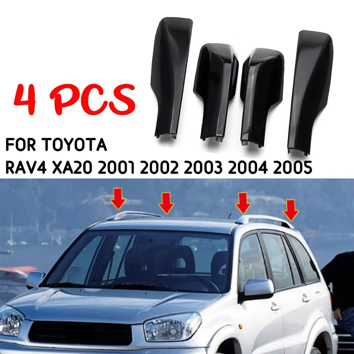 Peças de Reposição para Toyota Estilo do Carro Tampa do Rack de Teto 2003 2004 2005 Preto Bar Ferroviário Final Shell Acessórios Rav4 4 Xa20 2001 2002 4 XA20 2001 2002 2003 2004 2005 Estilo