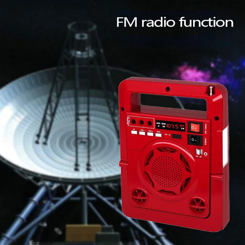 Зарядное устройство на солнечной энергии, FM радио, TF, USB динамик, внешний аккумулятор, мощный светодиодный фонарик с европейской вилкой