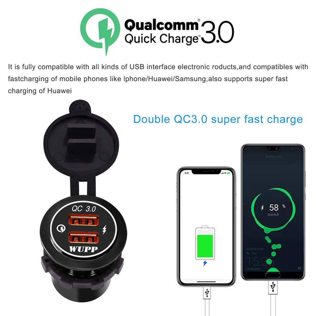 Алюминиевое быстрое автомобильное зарядное устройство QC 3,0 dual USB зарядное устройство автомобильное зарядное устройство для мотоцикла Модификация аксессуары зарядное устройство адаптер