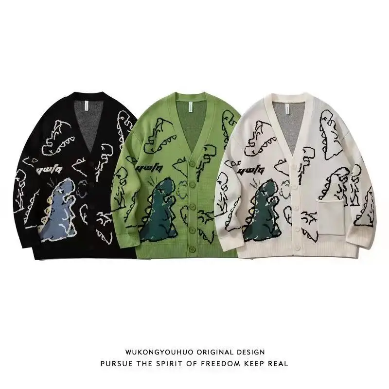 Green Oversize Cardigan Dinosaur Men 