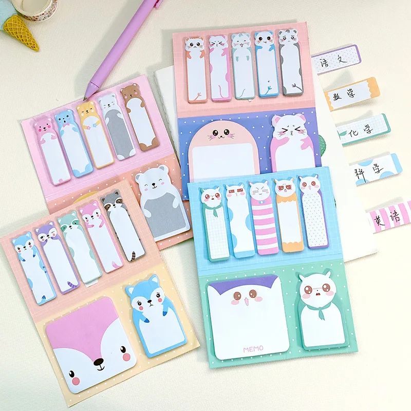 

1set Desktop Sticky Notes Memo Pad Cat Panda Self-Adhesive N Times Sticker Paper Bookmark Message Notepad Stationery Label