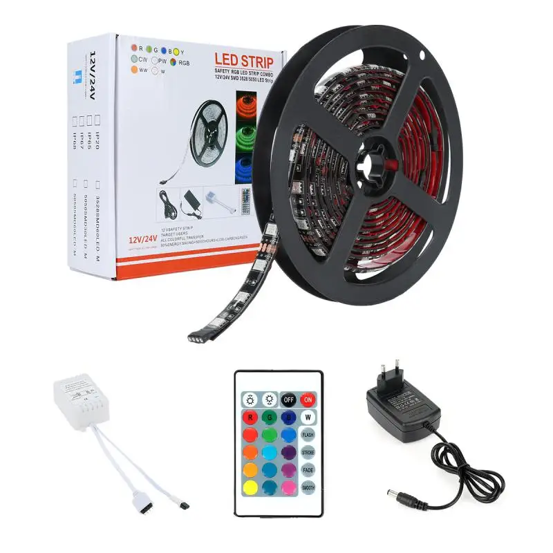 4x25cm RGB LED Strip Light Lamp Flexible TV Back Lighting Kit USB 24 Key Remote 5V 5050 EU Plug Backlight Decoration