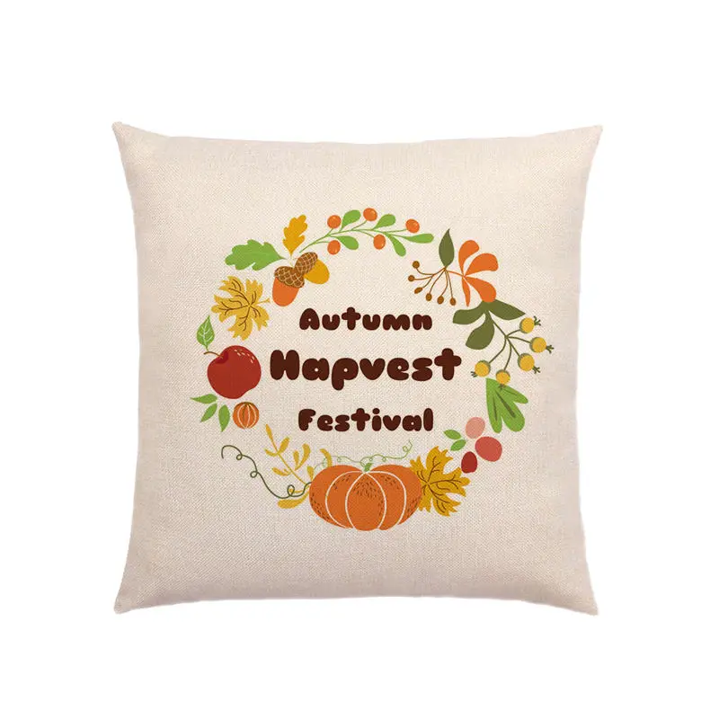 Pillowcase Cotton Linen Flower Pattern Pillow cover Happy Fall Thanksgiving Day Soft Cushion Cover Car Home Sofa Decor