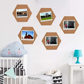 

A+10 Pieces of Large Hexagon Self-Adhesive Cork Board Tile Mini Wall Bulletin Board Creative Fashion Bulletin Board