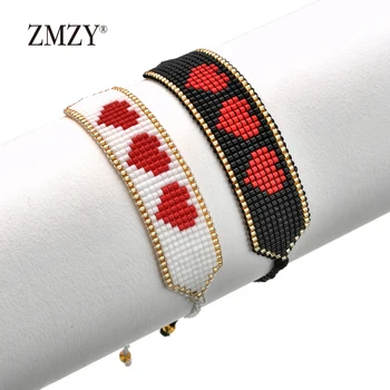 

ZMZY Adjustable Handmade Bracelets for Women Heart Bracelet Pulseras Mujer Bohemian Jewelry Gifts Black White Miyuki Bracelet