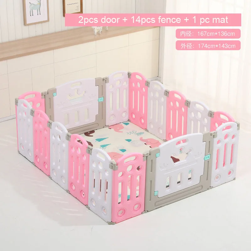 Pink Total 16pcs Супер Роскошный детский манеж с бесплатным ковриком, детский манеж для детей, детская игровая площадка для помещений, детский шариковый манеж для игры в бассейн - Цвет: Pink Total 16pcs