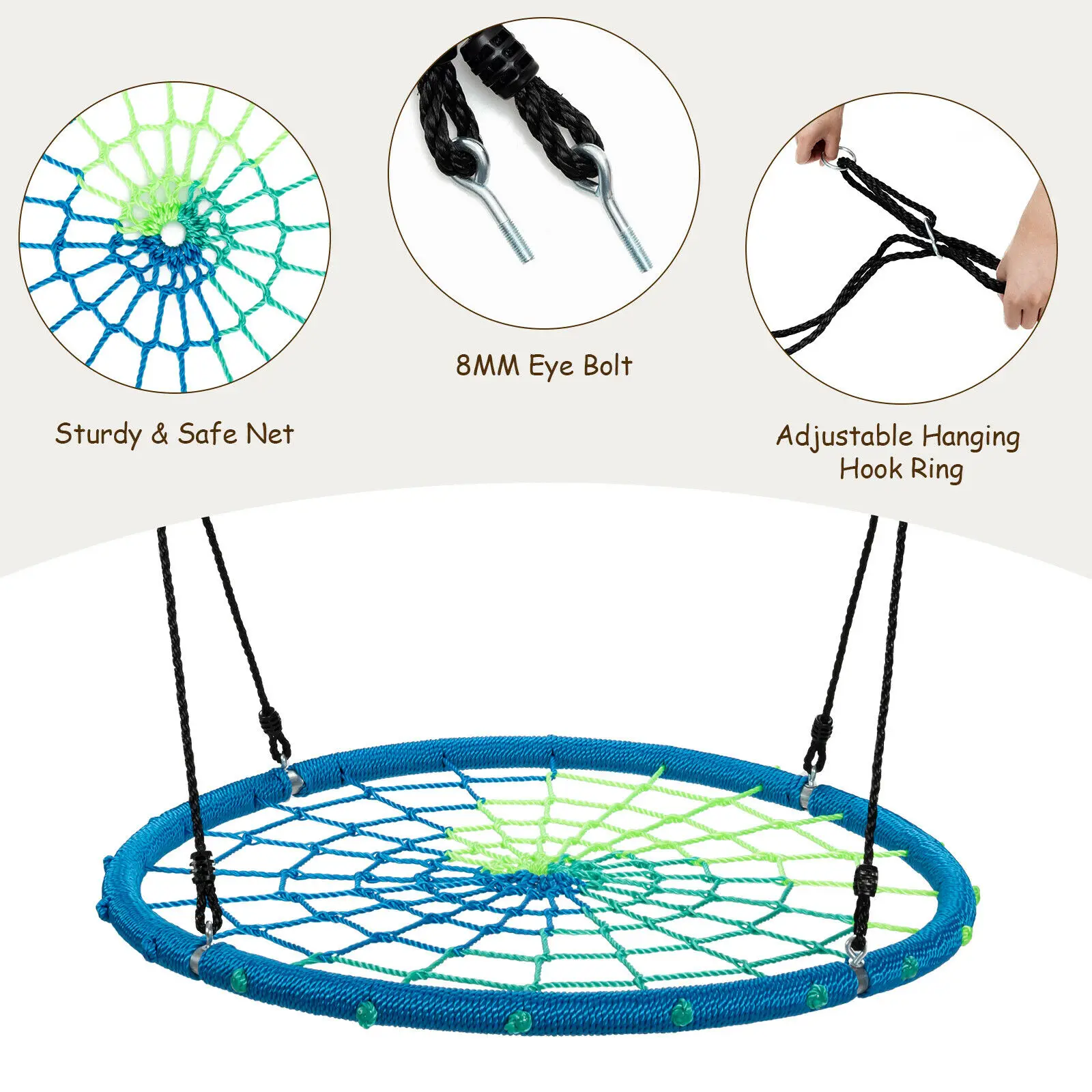 40'' Spider Web Tree Swing Kids Outdoor Play Set w/ Adjustable Ropes Gift 4