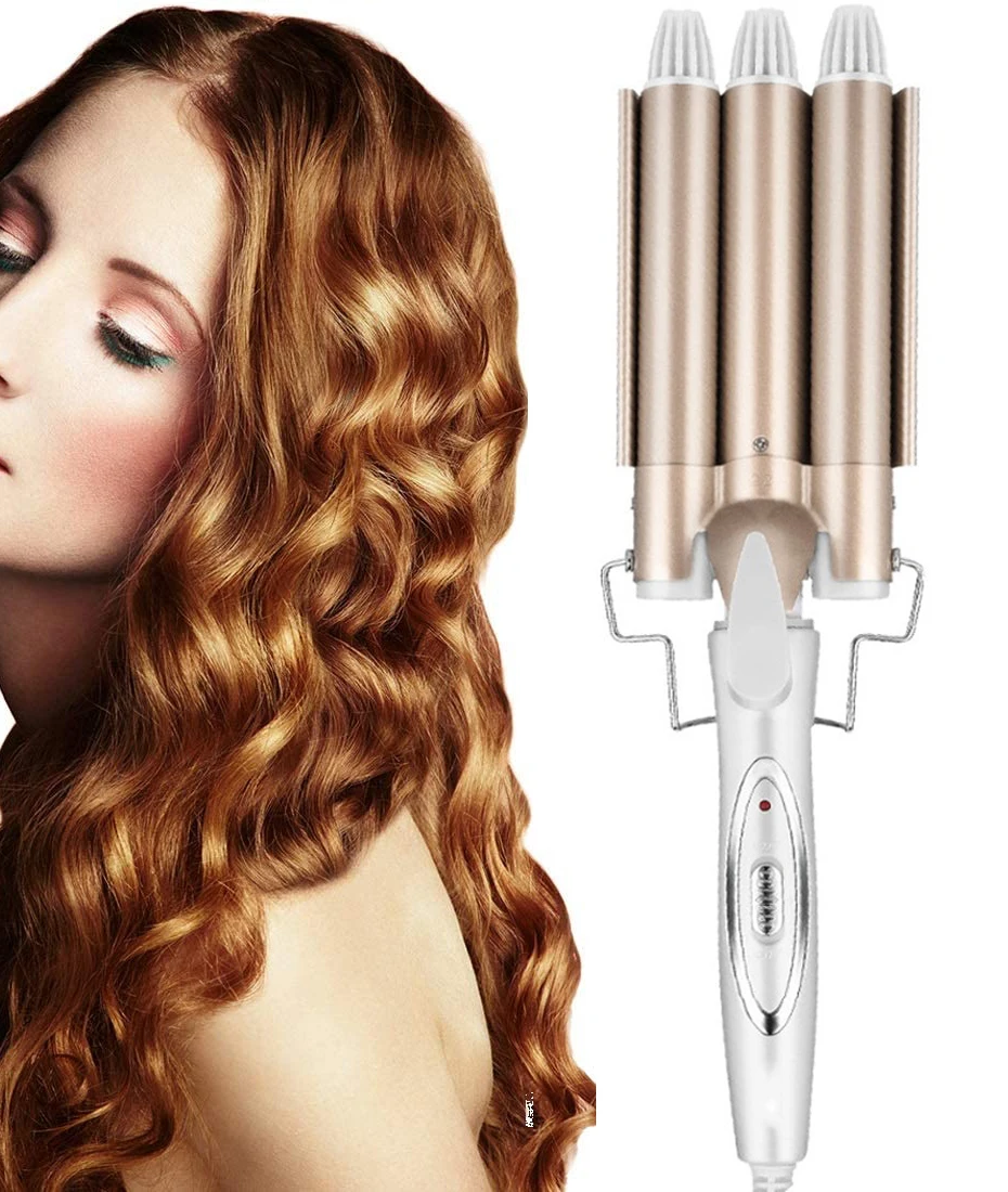 Hair Curling Iron 1 Inch 3 Barrel Hair Crimper Ceramic Hair Curlers Lcd