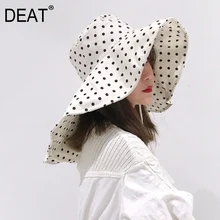 [DEAT] Женская Рыбацкая большая шляпа Круглый купол Черный бандо в горошек Темперамент Мода подходит ко всему весна осень 13D028