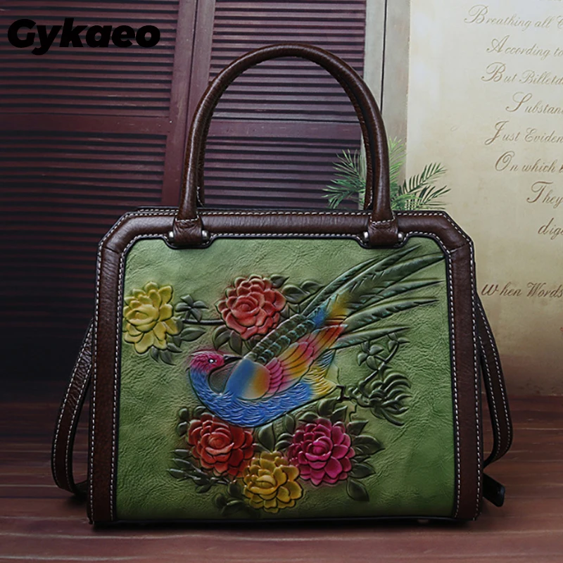 

Flower Retro Women Bag 2020 Summer New Genuine Leather Luxury Handbags Handmade Embossing Large Capacity Shoulder Crossbody Bags