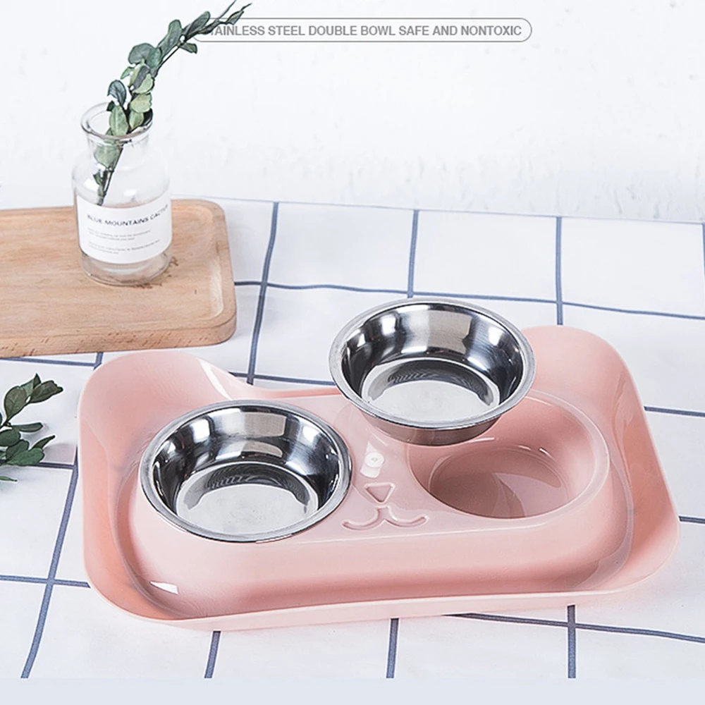 1PC New Non-spill & Non-skid Design Double Dog Cat Bowls Durable Stainless Steel For Pet Food And Water Elevated Feeder Cat Bowl (14)