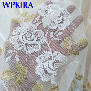 

Luxury Elegant White Floral Embroidered Tulle Curtain for Living room Bedroom Garden Window Screen Sheer Voile Cortinas M151D3