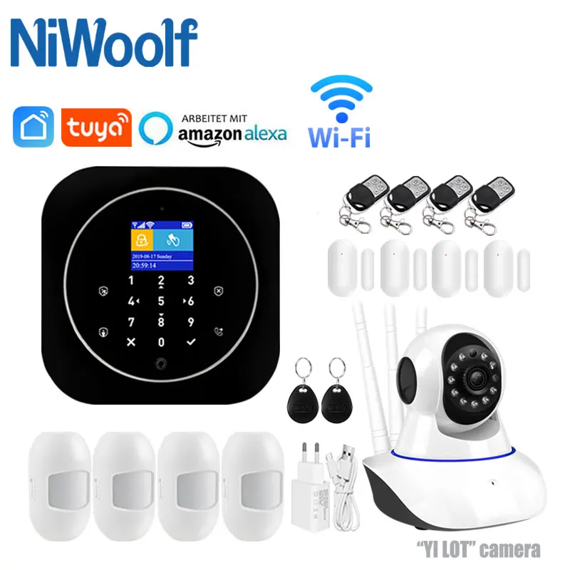 Photo Product Tuya Smart Wifi GSM Home Alarm System Touch Keyboard RFID Card Remote Control APP Control With 433MHz Wireless Detector Sensor