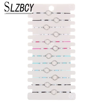 

12pcs/Set Alloy Feather Heart Round Charms Bracelets Color Bead Adjustable Handmade Weave Rope Chain Bracelet Set Women Jewelry