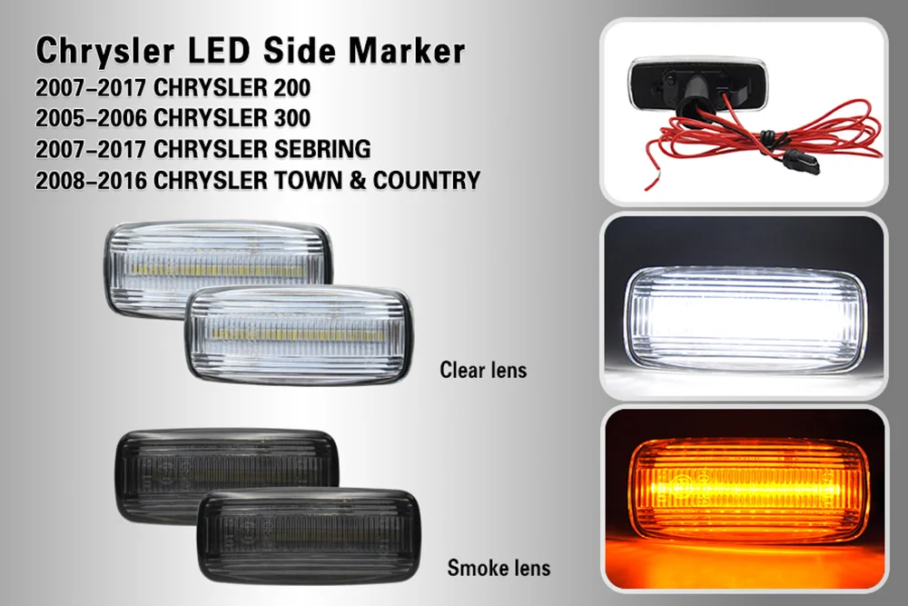 2 копченых/прозрачных белый оранжевый светодиод боковые маркеры поворота DRL свет для Chrysler 200 07-17 300 2005-2006 sebring 2007- город и страна