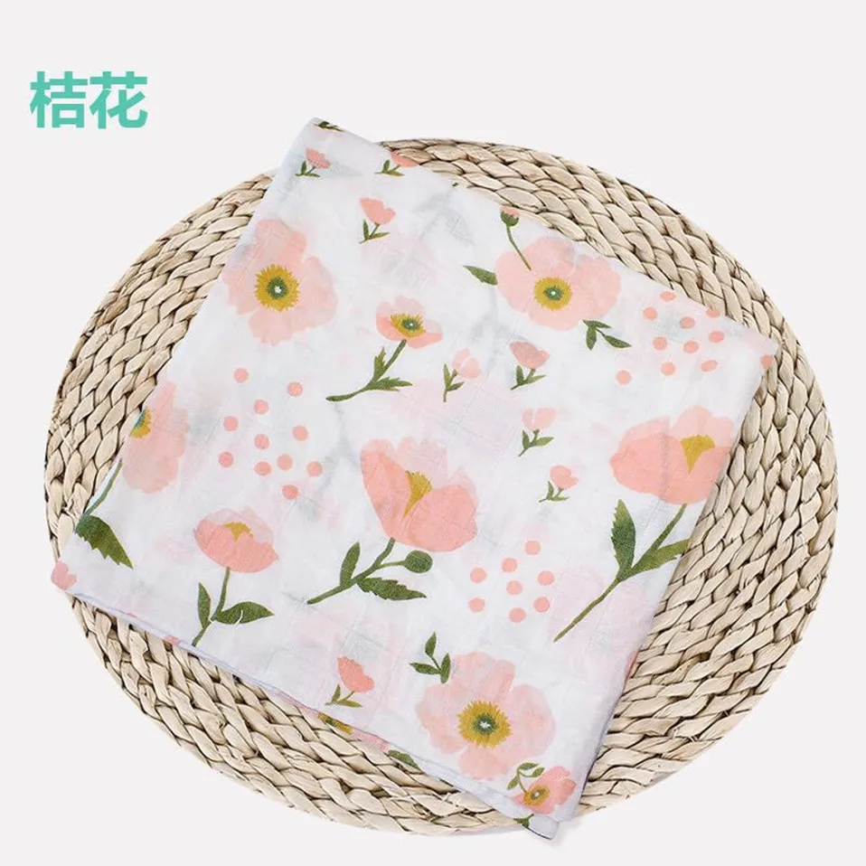 120*120CM Muslin swaddle wrap Cotton Double layer print Soft baby Blanket newborn Stroller Cover Sleepsack Gauze Bath towel