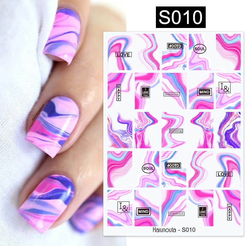 Harunouta Blooming Ink Marble 3D Nail Sticker Flower Leaves Geometric Line Sliders French Tip Nails Decals DIY Decoration | Красота и