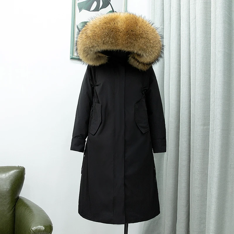 Длинная парка Janveny женский пуховик пальто с большим воротником из натурального