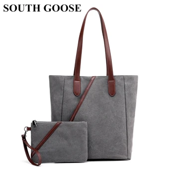 

SOUTH GOOSE Women Canvas Tote Ladies Casual Shoulder Bag High Quality Cotton Cloth Bag Composite Bag Clutch Set Shopping Bags