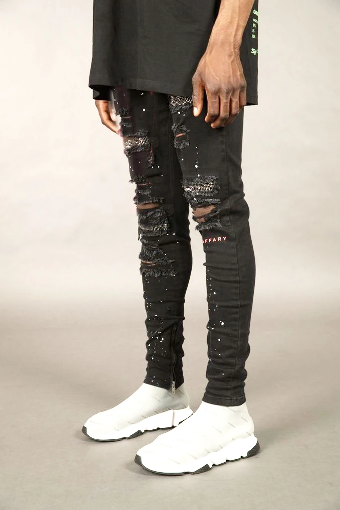 Promotion Men's Jeans Stretchy Denim Skinny Jeans Fashion Ripped Hole Pants Youth Destroyed Pencil Jeans Men Diamond Decoration jean