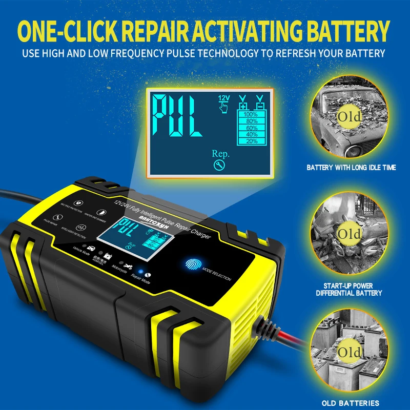 12V-24V 8a voll automatische Batterie ladegeräte Digital-LCD-Display Autobatterie  ladegeräte Power Puls Reparatur Ladegeräte nass trocken Blei Säure -  AliExpress