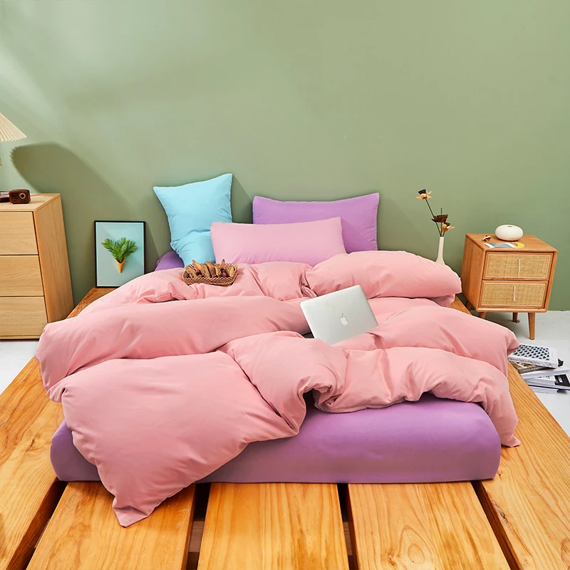 Kawaii Rainbow Bedding Set Fashion Matching Soft Warm Comfort A/B Brushed Fabric Bed sheet Duvet Cover Home King Queen Size 4pcs 