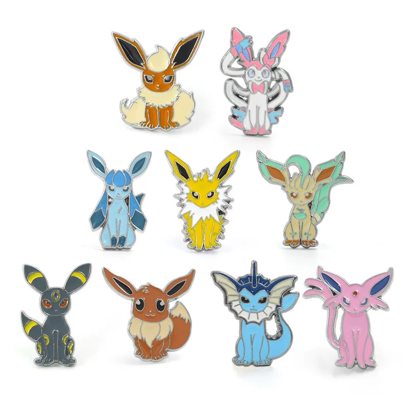 Аниме брошь с покемонами Eevee family Flareon Jolteon Vaporeon Umbreon Leafeon Glaceon Sylveon Espeon