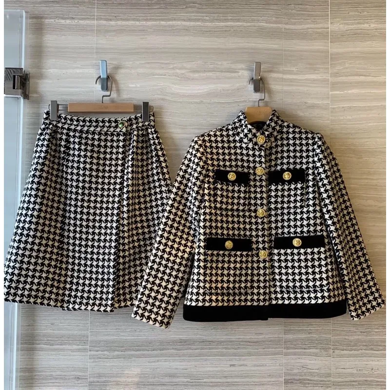 2019 Autumn Winter Houndstooth Blazer Suits Women Blazers And Jackets Single Breasted Short Skirt Office Suit Woman 2 Piece 2019 Autumn Winter Houndstooth Blazer Suits Women Blazers And Jackets Single Breasted Short Skirt Office Suit Woman 2 Piece