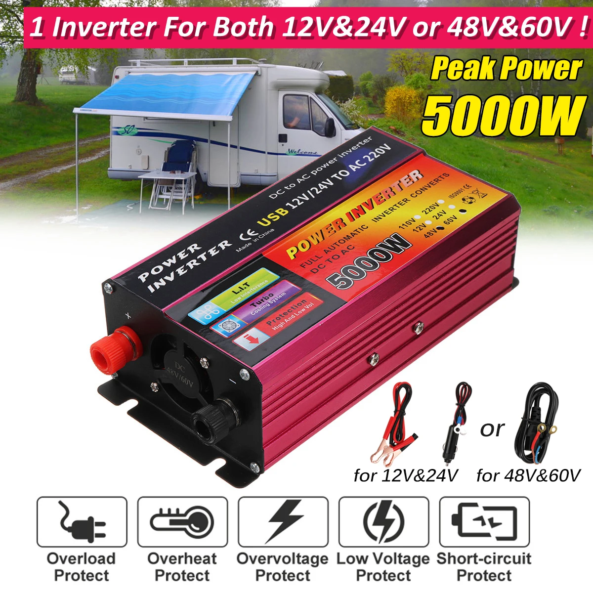US $35.71 Inverter 12v24v 220v 5000w Peak Power Inverter Voltage Convertor Transformer 48v60v Automatic Adaptable