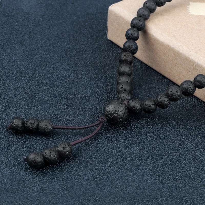 6mm Black Natural Lava Stone Bracelet Meditation Prayer Yoga 108 Mala Beads Necklace for Women Men Charm Bracelets Jewelry Gift