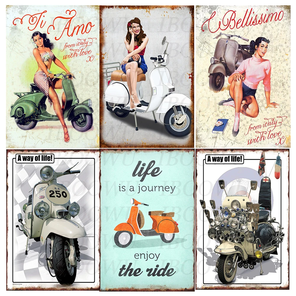Lambretta плакат Винтаж мотоцикл металлическая банка доска значки в стиле ретро