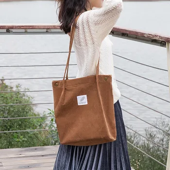 

Shoulder Bag Corduroy Carry Bag Small Ladies' Travel Storage Bag Shopping Bag Students Casual Shoulder Bag