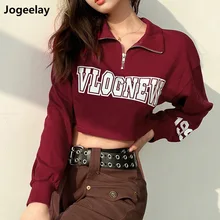 

Women's Long-Sleeve Lightweight Fleece Quarter-Zip Top Lapel Collar Letter Printing Sweatshirt