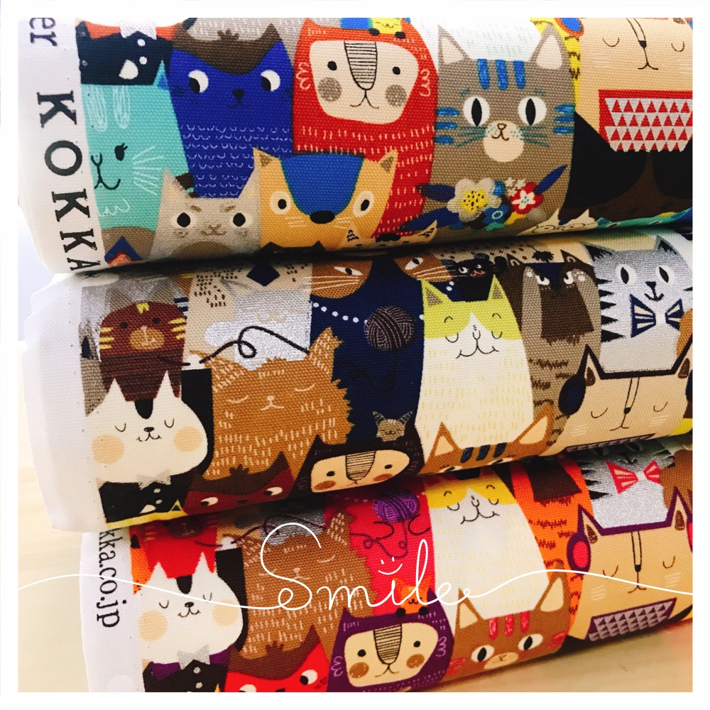 

Free shipping Hand-made cloth DIY patchwork fabric Imported from Japan KOKA fine canvas hot silver cat bag