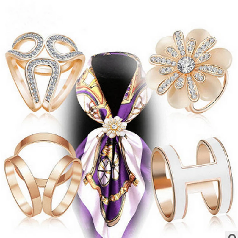 www. - Dual Brooch Pin & Clip Round Sparkling Silk Ribbons Buckle  Rhinestone Scarf Holder*