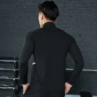 Black Running Shirt Men Zipper Pullover Madarin Collar Long Sleeve With Pocket Sportswear For Gym Clothing Workout Shirt Male