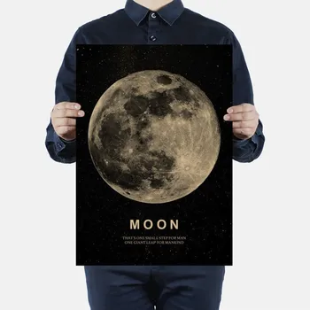 

Moon Classic Poster A Big Step for People Kraft Paper Vintage Style Wall Stickers 51x35.5cm Home Cafe Decor Painting