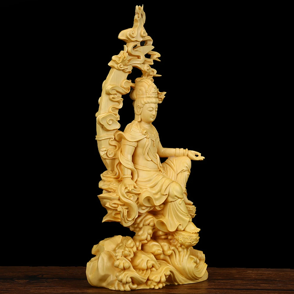 

Handmade Ornaments Artware Craft Home Decoration Birthday Gifts Guanyin Buddha Statue Figure Boxwood Carving Sculpture Office