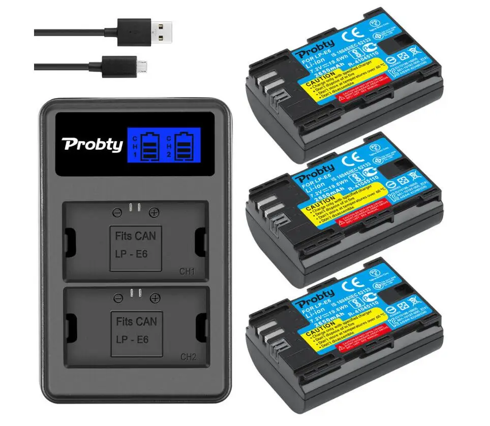 Probty LP-E6 LPE6 LP E6 Батарея+ ЖК-дисплей Зарядное устройство для цифровой однообъективной зеркальной камеры Canon EOS 5D 5D2 5DS R Mark II 2 III 3 6D 60D 60Da 7D 7D2 7DII 70D 80D - Цвет: 3BatteryWithCharger