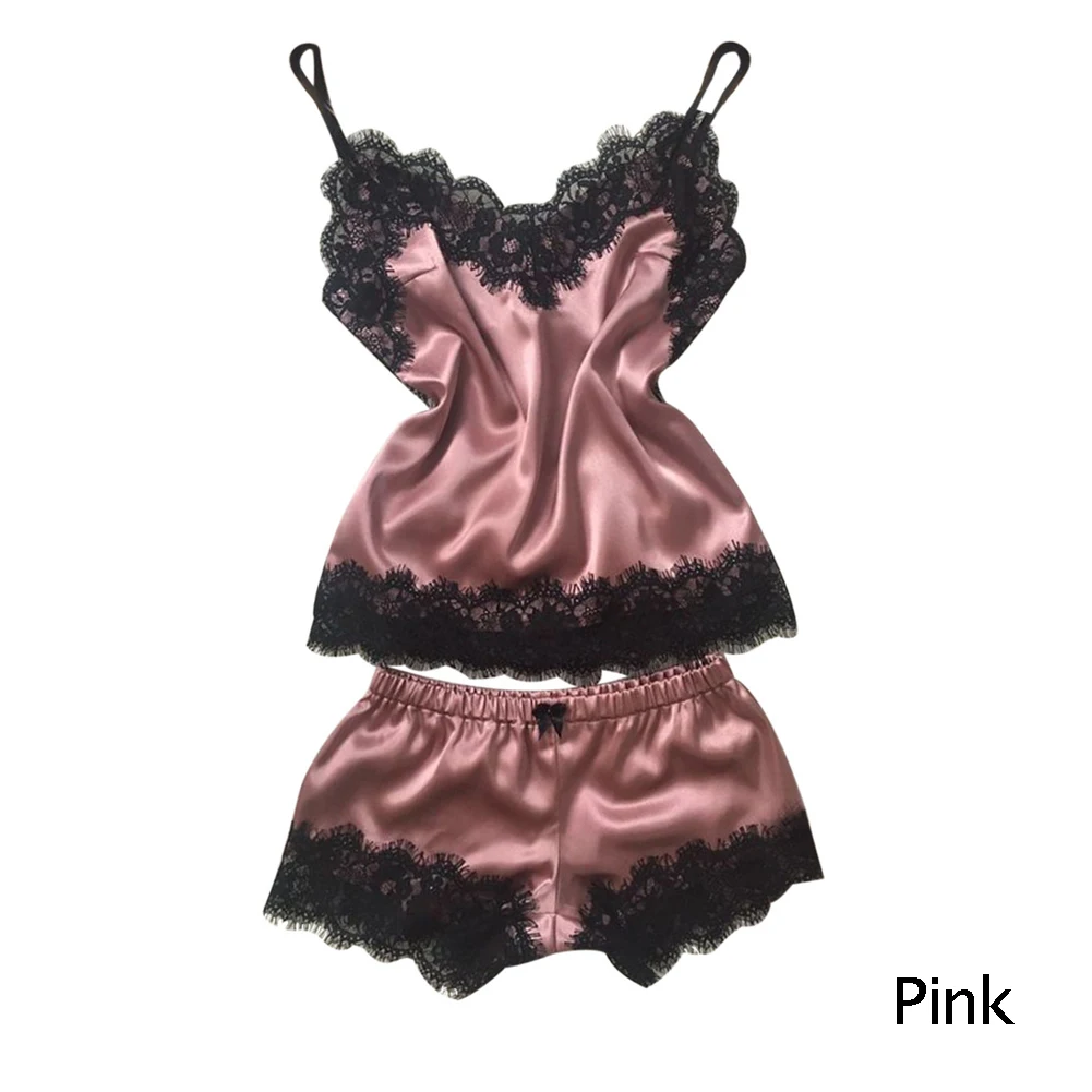Модное сексуальное женское белье шелковое кружевное повседневное свободное однотонное Ночная рубашка без рукавов летняя модная женская одежда для сна удобная - Цвет: Розовый
