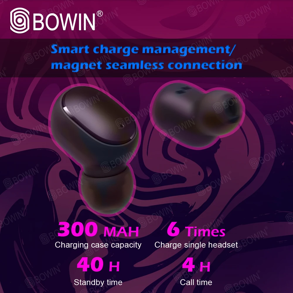 BOWIN Bluetooth 5 0 E6S A6S Earbuds Noise Canceling LED Display Sport Earphones TWS Wireless Earbuds With Mic 3D Sound