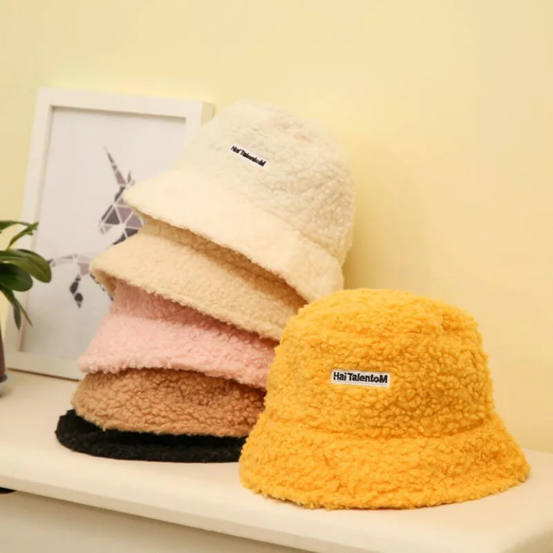 

Winter Women Hats Teddy Velvet Warm Ear Protector Fisherman Hat Accessories vintage Lamb Velvet Cap Lovely Plush bucket hat