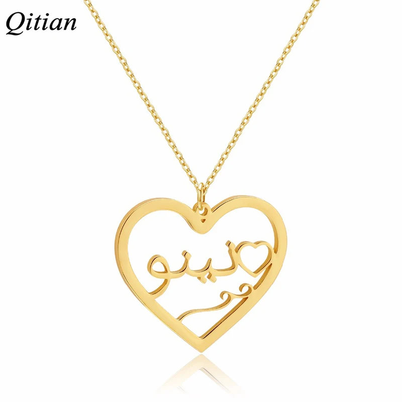 Персонализированное арабское сердце ожерелье из нержавеющей стали индивидуальная именная табличка ожерелье s для подарка на день рождения золотые ювелирные изделия из нержавеющей стали