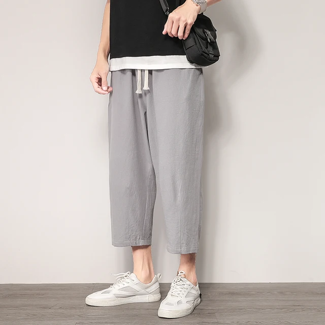 Men Oversize Wide Leg Pants Mens Straight Casual Ankle-Length Pants Chinese Style Summer Male Harem Pants 2