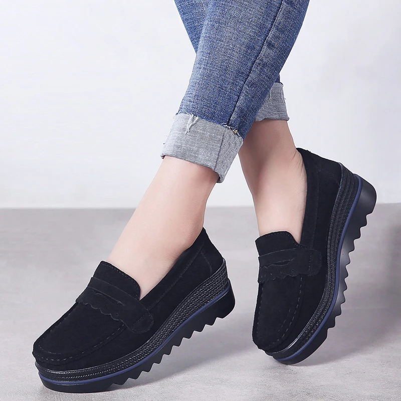 

Women Flats Platform Loafers Ladies Elegant Genuine Leather Moccasins Shoes Woman Autumn Slip On Casual Women's Shoes