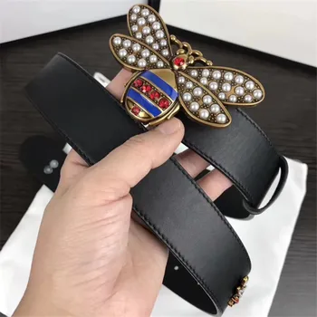

2020 New High Quality Bee Buckle Head Decoration Ladies Genuine Leather Belt Fashion Wild Cowhide Belt Women's Jeans Belt