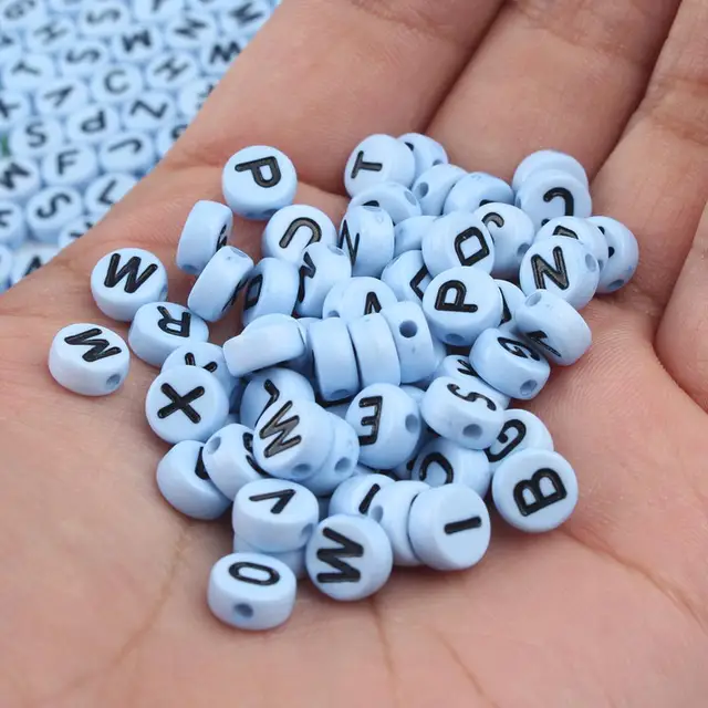 Mixed Letter Acrylic Beads Round Flat Alphabet Digital Cube Loose Spacer Beads For Jewelry Making Handmade Diy Bracelet Necklace 4x7mm Blue