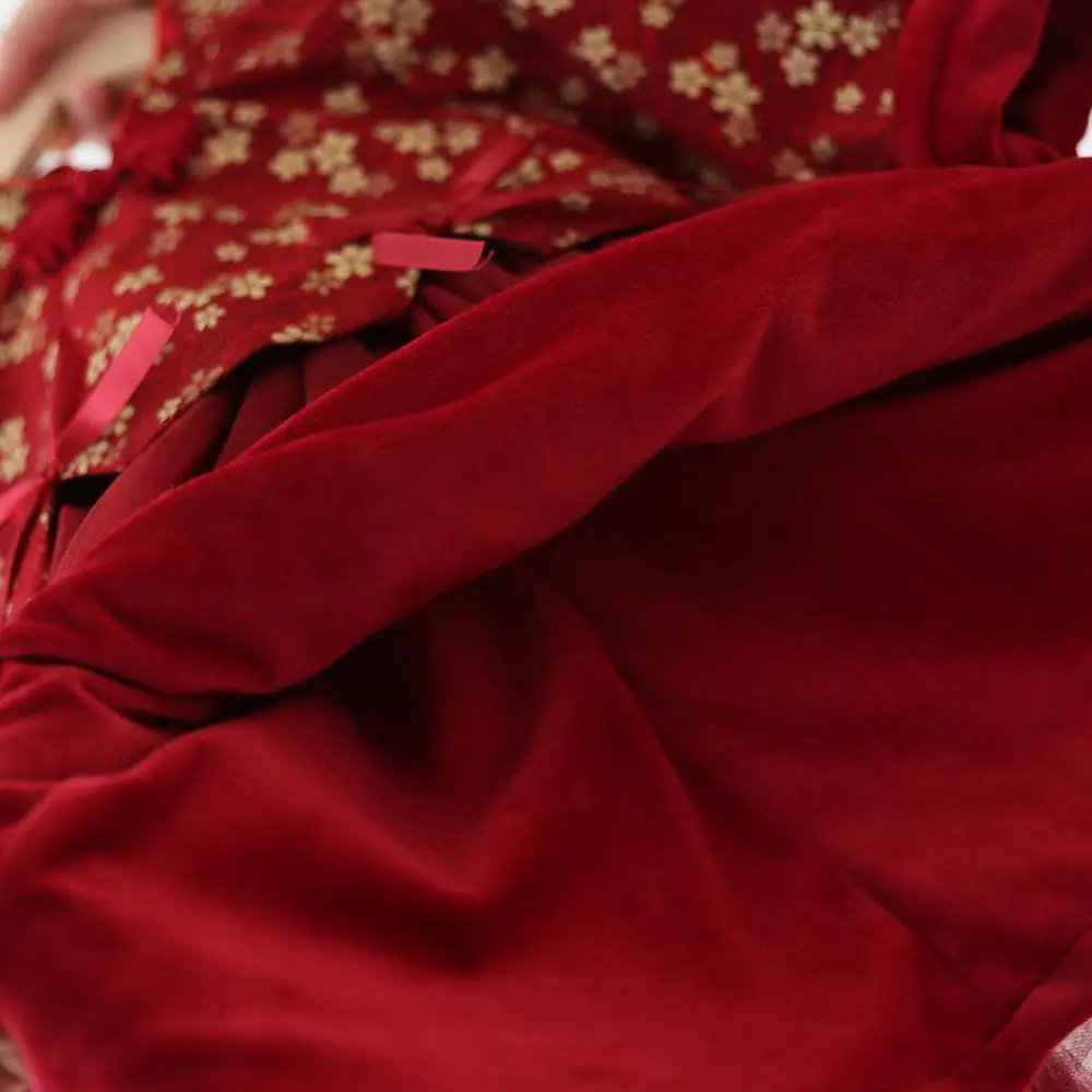 Традиционная китайская одежда для девочек, зимнее красное платье с вышивкой, подарок на год, Рождество, Хлопковое платье с длинными рукавами в китайском стиле